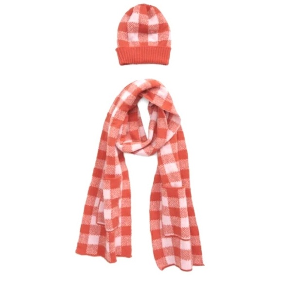 2/$30 Nordstrom BP Plaid Beanie Hat and Scarf Set Red Checkered With Pockets - Picture 1 of 8